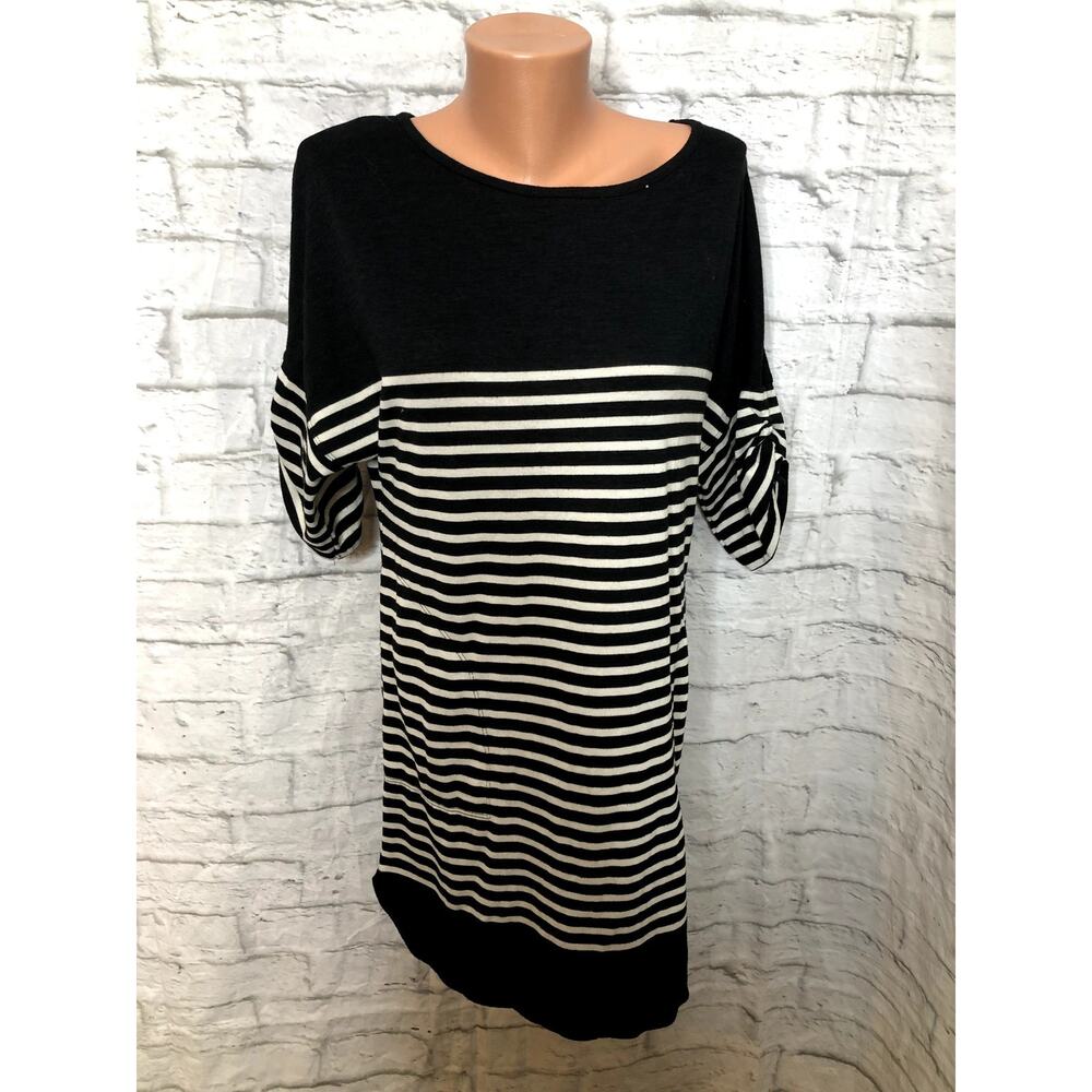 Max Studio Women's Tunic Dress Stretch Short Sleeve Stripes White/Black Size Sm